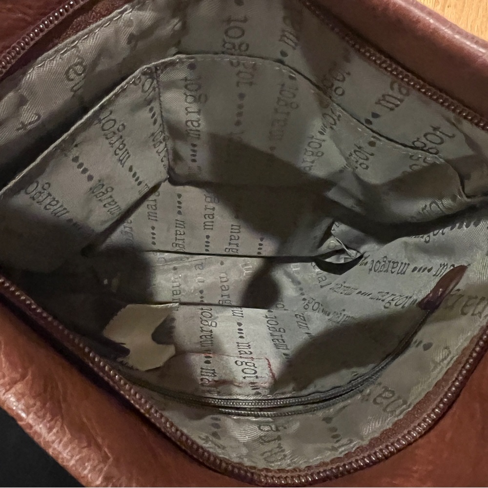 Margot Brown Leather Flat Profile Crossbody Bag Double Zipper - Picture 5 of 7